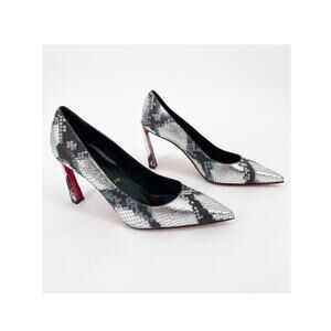 Christian Louboutin Condora 85 Silver Snake Embossed Pointed Toe Pumps EU 38.5